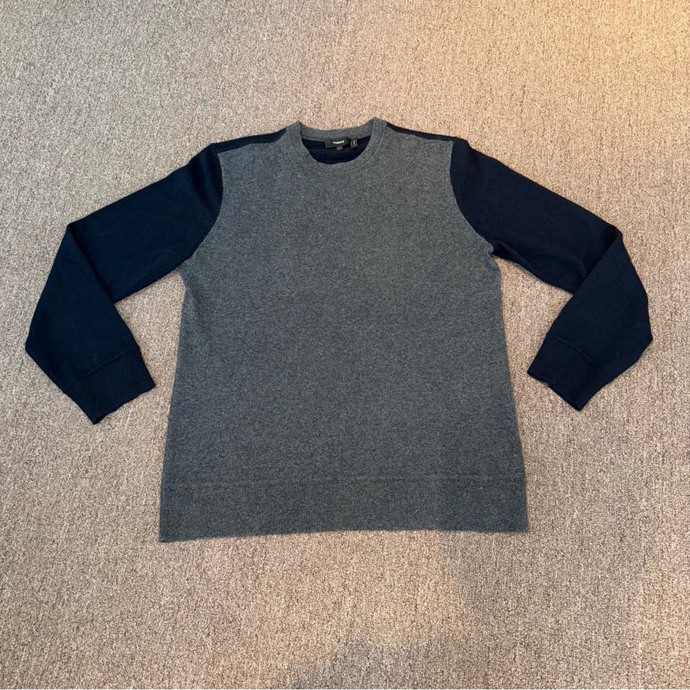 Theory Size Large Cashmere Sweater Men’s Crew‎ Neck Black Gray